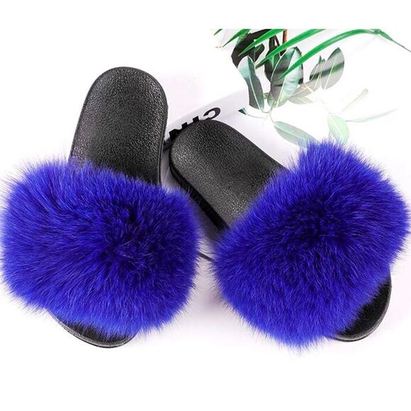 Valpeak  Slippers Slides Women Open Toe Fuzzy Girls Fluffy ,Women, Blue,  8-9 - Picture 4 of 6